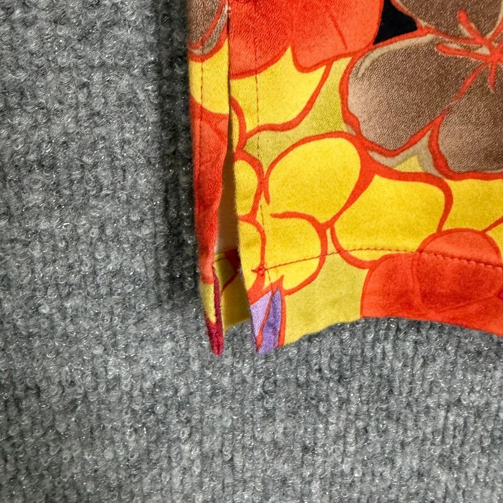 Talbots Pants Womens 8 Yellow Orange Purple Floral Print Cotton Stretch Side Zip